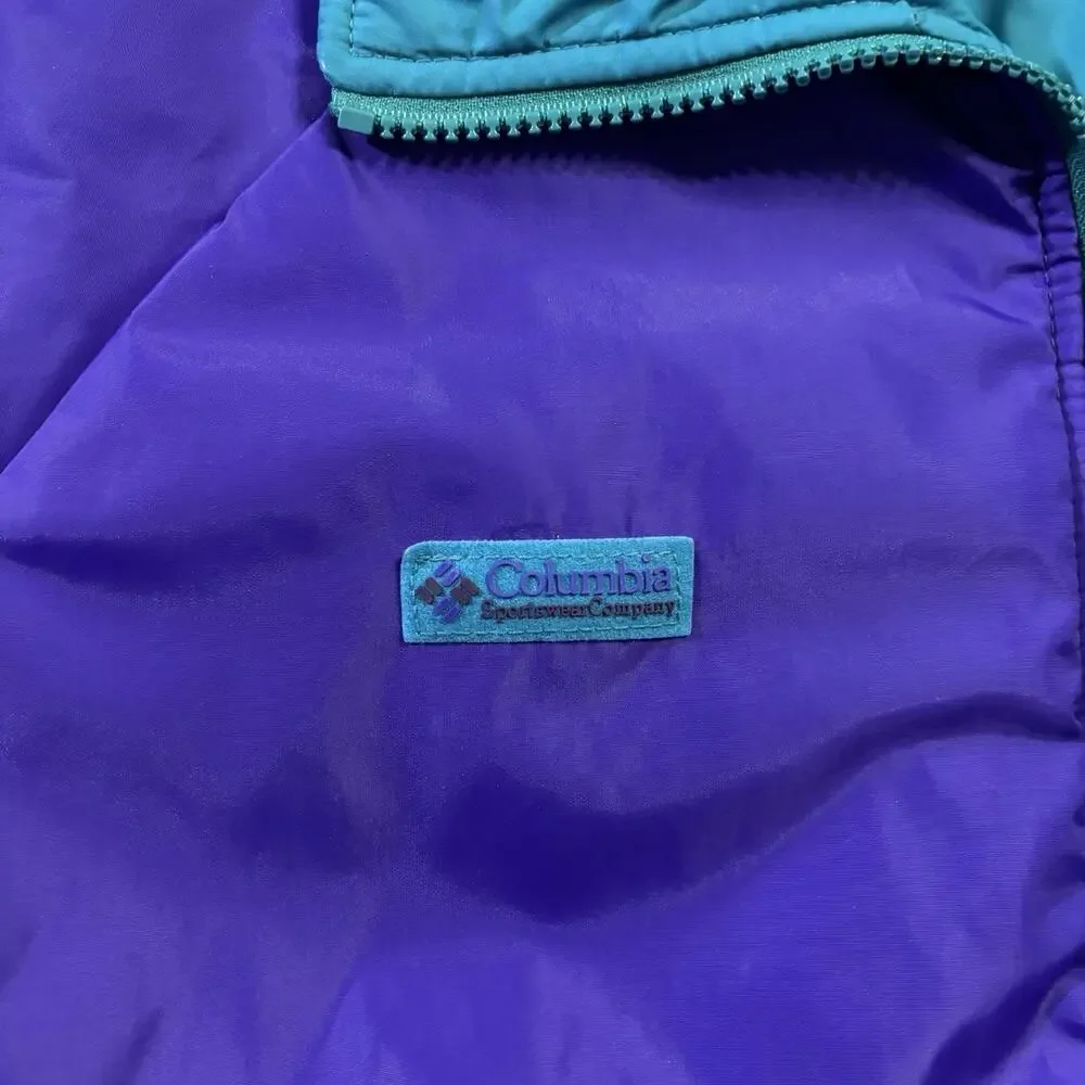 Vtg 90s Columbia Reversible Puffer Jacket Women’s Medium Purple Teal Ski Bomber